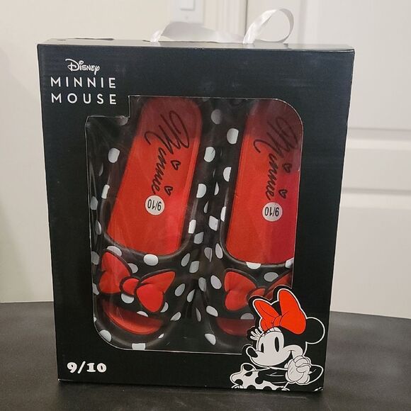 BRAND NEW DISNEY MINNIE MOUSE POLKA DOT SLIPPERS - Picture 1 of 14